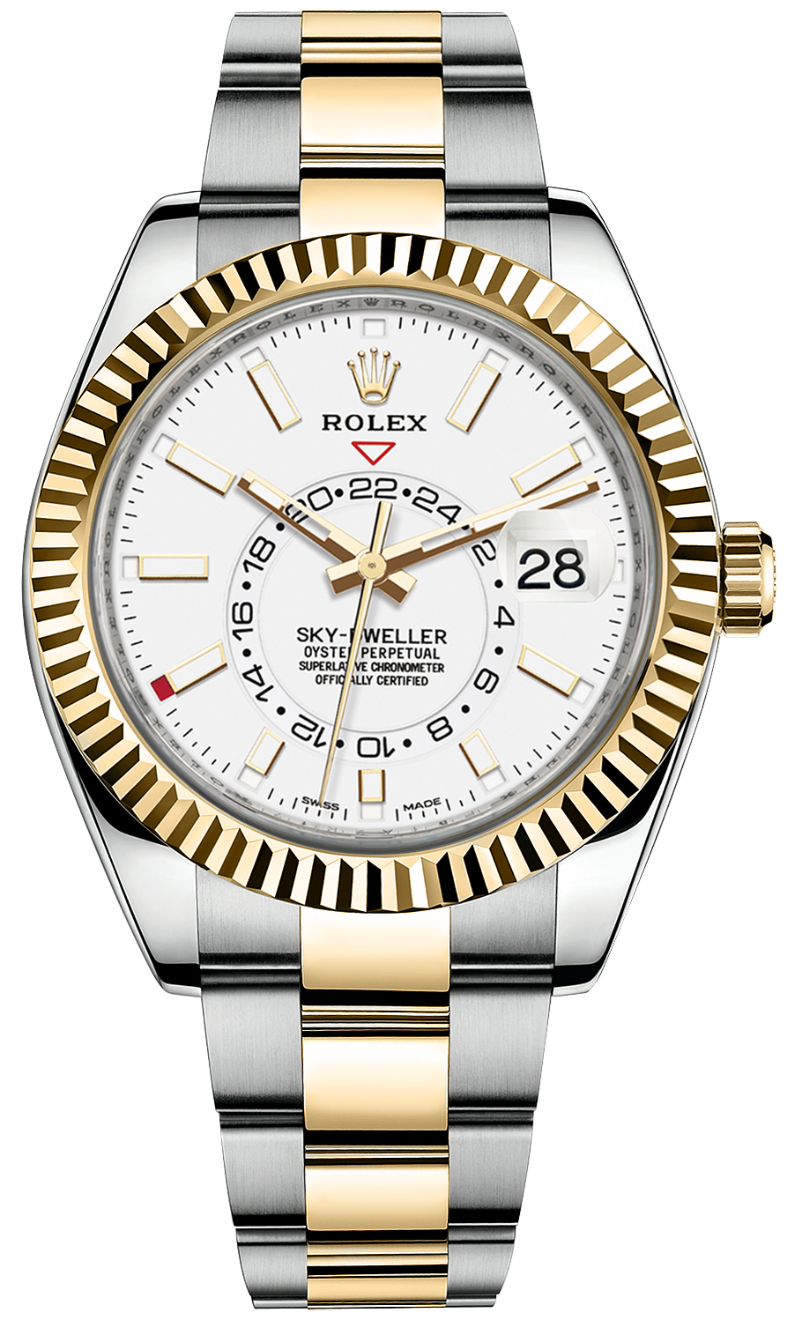Rolex Pre-owned Two Tone Yellow Gold Sky-Dweller White Dial