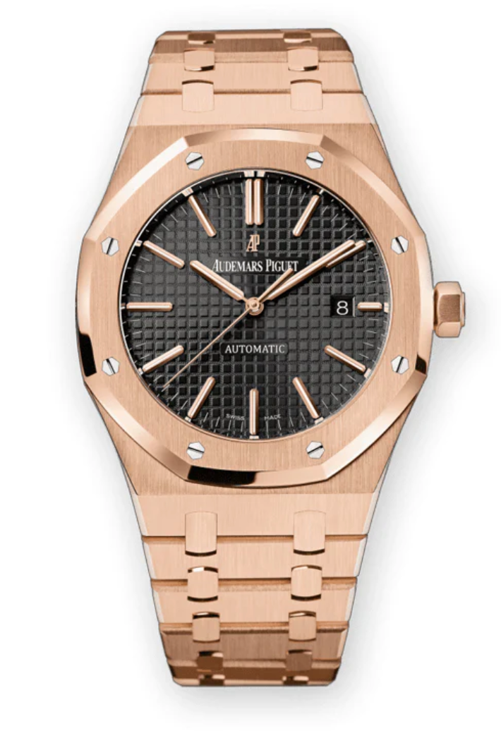 Ap royal oak rose gold black dial best sale