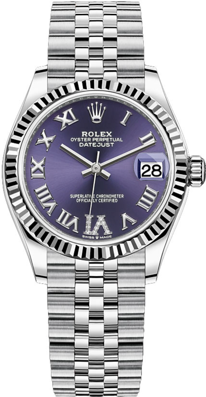 Rolex Unworn Datejust 31mm Purple Roman Diamond Dial Jubilee