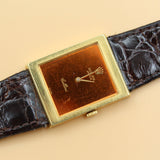 Rolex - Pre-owned Yellow Gold Cellini Orange Dial Black Leather Strap 4014