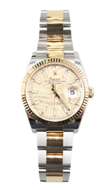 Rolex - Pre-owned Two Tone Yellow Gold Datejust 36 Palm Champagne Index Dial Oyster Bracelet 126233