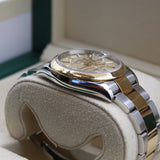 Rolex - Pre-owned Two Tone Yellow Gold Datejust 36 Champagne Palm Motif Dial Oyster Bracelet 126203