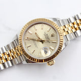 Rolex - Pre-owned Two Tone Yellow Gold Lady-Datejust 28mm Champagne Index Dial Jubilee Bracelet 279173