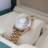 Rolex - Unworn Yellow Gold Datejust 31 Green Diamond Dial Diamond Bezel Presidential Bracelet 278288RBR