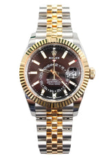 Rolex - Pre-owned Two Tone Yellow Gold Sky-Dweller Black Dial Jubilee Bracelet 336933