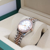 Rolex - Unworn Two Tone Rose Gold Datejust 31 Mother of Pearl Diamond Dial Diamond Bezel 278381RBR