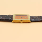 Rolex - Pre-owned Yellow Gold Cellini Orange Dial Black Leather Strap 4014