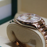 Rolex - Unworn Rose Gold Day-Date 36 Silver Baguette Diamond Dial Diamond Bezel 128395TBR