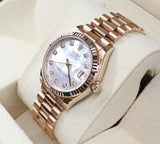 Rolex - Pre-owned Rose Gold Datejust 31 Mother of Pearl Diamond Dial Presidential Bracelet 278275