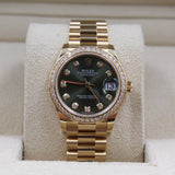 Rolex - Unworn Yellow Gold Datejust 31 Green Diamond Dial Diamond Bezel Presidential Bracelet 278288RBR
