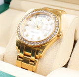 Rolex - Pre-owned Yellow Gold Day-Date Masterpiece Silver Diamond Dial Diamond Bezel 18948