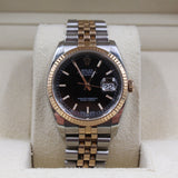 Rolex - Pre-owned Two Tone Rose Gold Datejust 36 Black Dial Jubilee Bracelet 116231