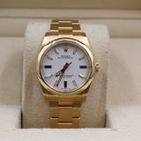 Rolex - Unworn Yellow Gold Oyster Perpetual 34 White Lacquer Stone Dial 124208