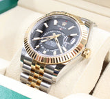 Rolex - Pre-owned Two Tone Yellow Gold Sky-Dweller Black Dial Jubilee Bracelet 336933