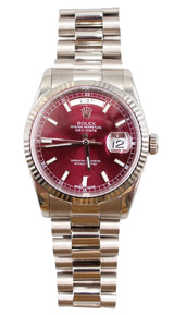Rolex - Pre-owned White Gold Day-Date 36 HEBREW Day Wheel Cherry Dial 118239