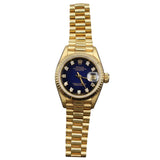 Rolex - Pre-owned Yellow Gold Lady-Datejust 26mm Blue Vignette Diamond Dial 69178