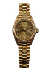 Rolex - Pre-owned Yellow Gold Lady-Datejust 26mm Champagne Diamond Dial 69178