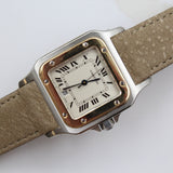 Cartier - Pre-owned Two Tone Yellow Gold Santos de Cartier Galbée Large White Dial W200114B