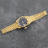 Rolex - Pre-owned Yellow Gold Lady-Datejust 26mm Blue Vignette Diamond Dial 69178