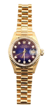 Rolex - Pre-owned Yellow Gold Lady-Datejust 26mm Blue Diamond Dial 69178