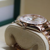 Rolex - Unworn Rose Gold Day-Date 36 Silver Baguette Diamond Dial Diamond Bezel 128395TBR