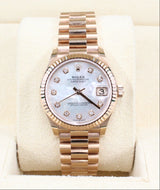Rolex - Pre-owned Rose Gold Datejust 31 Mother of Pearl Diamond Dial Presidential Bracelet 278275