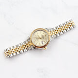 Rolex - Pre-owned Two Tone Yellow Gold Lady-Datejust 28mm Champagne Index Dial Jubilee Bracelet 279173