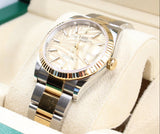 Rolex - Pre-owned Two Tone Yellow Gold Datejust 36 Palm Champagne Index Dial Oyster Bracelet 126233