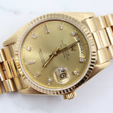 Rolex - Pre-owned Yellow Gold Day-Date 36 Single Quickset Champagne Diamond Dial 18038