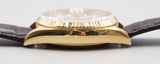 Rolex - Pre-owned Yellow Gold Day-Date 36 Single Quickset White Roman Dial Leather Strap 18038