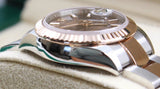Rolex - Pre-owned Two Tone Rose Gold Lady-Datejust 28mm Chocolate Index Dial Oyster Bracelet 279171