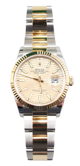 Rolex - Pre-owned Two Tone Yellow Gold Datejust 36 Champagne Motif Dial Oyster Bracelet 126233