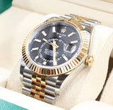 Rolex - Pre-owned Two Tone Yellow Gold Sky-Dweller Black Dial Jubilee Bracelet 336933
