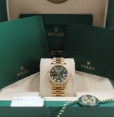 Rolex - Unworn Yellow Gold Datejust 31 Green Diamond Dial Diamond Bezel Presidential Bracelet 278288RBR
