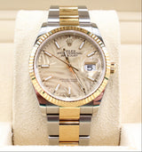 Rolex - Pre-owned Two Tone Yellow Gold Datejust 36 Palm Champagne Index Dial Oyster Bracelet 126233
