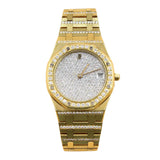 Audemars Piguet - Pre-owned Yellow Gold Royal Oak 35mm Diamond Pave Dial Diamond Bezel Diamond Bracelet