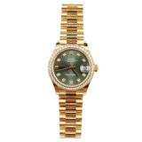Rolex - Unworn Yellow Gold Datejust 31 Green Diamond Dial Diamond Bezel Presidential Bracelet 278288RBR