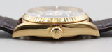 Rolex - Pre-owned Yellow Gold Day-Date 36 Single Quickset White Roman Dial Leather Strap 18038
