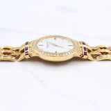 Patek Philippe - Pre-owned Yellow Gold Calatrava Mother of Pearl Diamond & Ruby Dial 3964-12