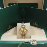 Rolex - Pre-owned Two Tone Yellow Gold Lady-Datejust 28mm Champagne Index Dial 279173
