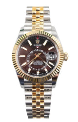 Rolex - Pre-owned Two Tone Yellow Gold Sky-Dweller Black Dial Jubilee Bracelet 336933