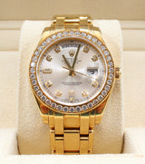 Rolex - Pre-owned Yellow Gold Day-Date Masterpiece Silver Diamond Dial Diamond Bezel 18948