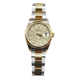Rolex - Pre-owned Two Tone Yellow Gold Datejust 36 Champagne Palm Motif Dial Oyster Bracelet 126203