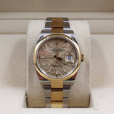Rolex - Pre-owned Two Tone Yellow Gold Datejust 36 Champagne Palm Motif Dial Oyster Bracelet 126203