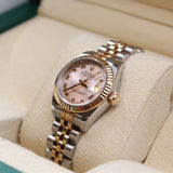 Rolex - Pre-owned Two Tone Rose Gold Lady-Datejust 26mm Pink Roman Dial 179171