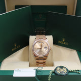 Rolex - Unworn Rose Gold Day-Date 36 Silver Baguette Diamond Dial Diamond Bezel 128395TBR