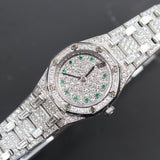 Audemars Piguet - Pre-owned Royal Oak Mini Diamond & Emerald Dial Diamond Bezel & Bracelet 67173BC