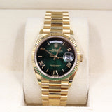 Rolex - Pre-owned Yellow Gold Day-Date 40 Presidential Green Ombre Roman Dial 128238