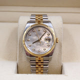 Rolex - Pre-owned Two Tone Yellow Gold Datejust 36 Mother of Pearl Diamond Dial Jubilee Bracelet 116233