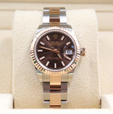 Rolex - Pre-owned Two Tone Rose Gold Lady-Datejust 28mm Chocolate Index Dial Oyster Bracelet 279171